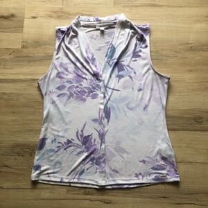 Calvin Klein Purple Wrap Blouse with Mandarin Collar